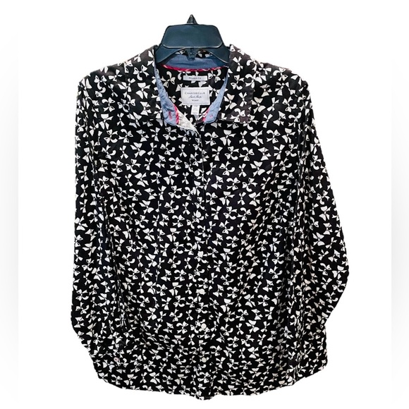 Charter Club plus size long sleeve button cotton top bow pattern 18W black white - Picture 1 of 8
